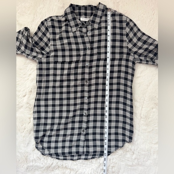 Equipment gingham small rolled cuffs short sleeve black white silk shirt - Picture 8 of 8
